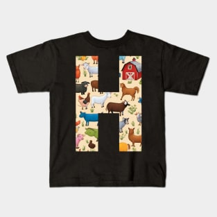 A pattern of farm animals filling the letter h Kids T-Shirt